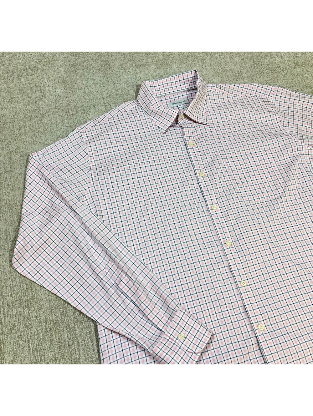Peter Millar Mens XL Pink Blue Tattersall Check Long Sleeve Button Up Shirt